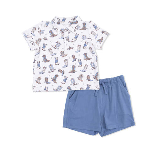 Polo Shirt & Casual Short Set, Cowboy Boots