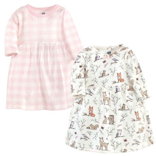 Hudson Baby Infant and Toddler Girl Cotton Long-Sleeve Dresses 2pk, Enchanted Forest
