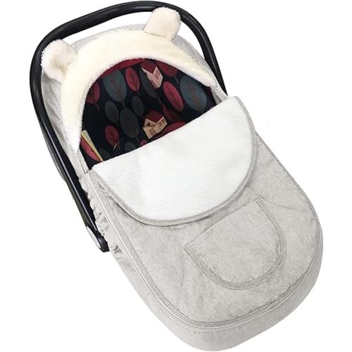 Baby Car Seat Cover for Infant Newborn - Universal Fitted 3-Season (Winter/Spring/Autumn) Canopy, Warm Breathable with Mesh Cover, Unisex for Baby Boy Girl - Beige