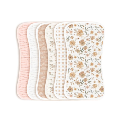 Konssy Muslin Baby Burp Cloths Sets for Unisex- 6 Pack Large 100% Cotton Burping Clothes for Newborn, Baby Girls and Boys