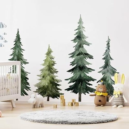 Large Pine Trees Wall Decal, Peel and Stick Nursery Forest Decals Mural, Wilderness Wall Art Stickers for Kids, Boys and Girls Room, Bedroom & Toddler Room Decor (Woodland Trees Wall Decal 68)