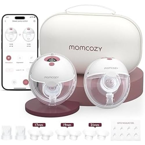 Momcozy M5 Smart App Control Hands Free Breast Pump, Double Wearable Breast Pump of Baby Mouth Double-Sealed Flange with 3 Modes & 9 Levels, Electric Pump Portable - 24mm, 2 Pack, Cozy Red
