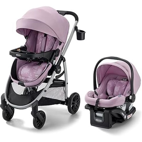 Graco Modes Pramette 3 en 1 Sistema de Viaje, Combo de Silla de Coche y Carriola, Silla de Coche para Bebé Orientada hacia atrás, Moisés Infantil a Carriola para Niños, Modelo Lila