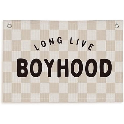 Lacama Long Live Boyhood Boys Room Decor, Linen Banner Wall Hanging Banner Flag Decor for Toddler Boy Room Nursery, Wall Hanging Flag 30x20 Inch