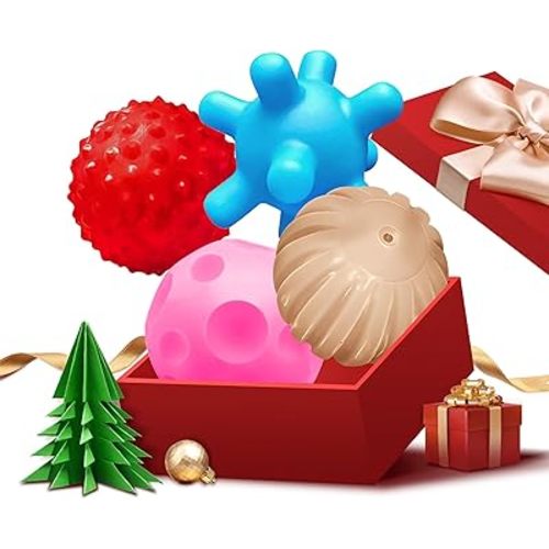 Sensory Balls for Baby Ball for Toddlers 1-3,Textured Multi Ball Set Soft Balls Montessori Toys for Babies 3 Months+, Bright Color Infant Toys (4 Pack),Perfect for Easter Basket Stuffers Gifts