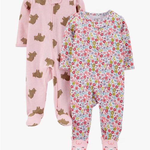 Simple Joys by Carter's Baby Girls' Cotton Footed Sleep and Play, Pack of 2