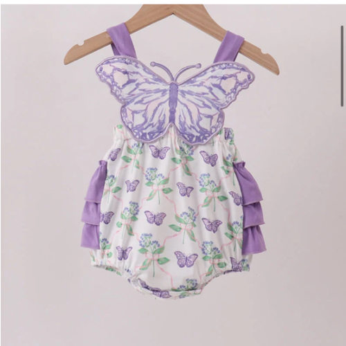 Purple Butterfly Applique Ruffle Bubble