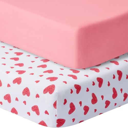 Baby Crib Sheets for Boys Girls, 2 Pack Fitted Crib Sheet for Standard Crib and Toddler Mattress, Soft Microfiber Baby Sheet 52x28x8in. (Love & Pink)