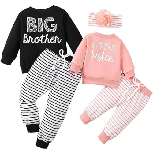 Big Sister Little Brother Matching Outfits Sweatshirt Top Pants Toddler Newborn Fall Winter Clothes
