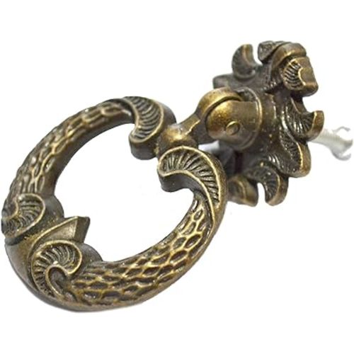 MYS 4 Pcs Bronze Drawer Ring Pulls Vintage Decorative Handles Antique Single Hole Knobs with Screws for Furniture Cabinet Cupboard Dresser Wooden Case Box (Ring Dia:1-3/4", Height:2-1/2")