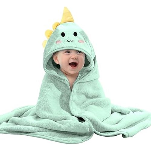 Asnewkit Hooded Baby Towel, Baby Bath Towels with Hood,Unique Animal Design Baby Towel with Hood Soft Absorbent Baby Bath Towels, for Newborn Baby Boy and Girl (Cyan Dinosaur)
