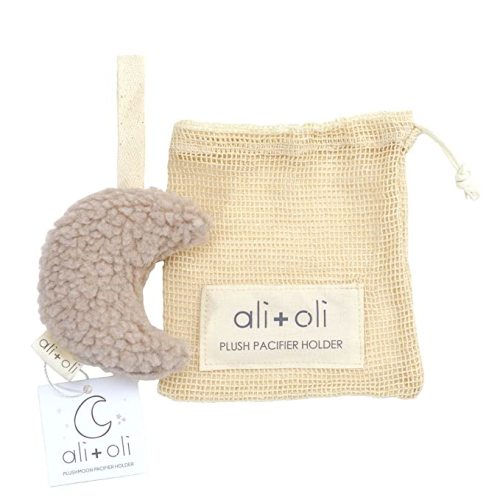 Ali+Oli Plush Pacifier Holder (Moon-Sand) Soft Binky Holder for Babies, Plush Holder for Pacifiers, Cute Baby Binkies Plush Holder, Pacifier Holder for Baby Boys & Girls, Baby Toy with Cute Decor
