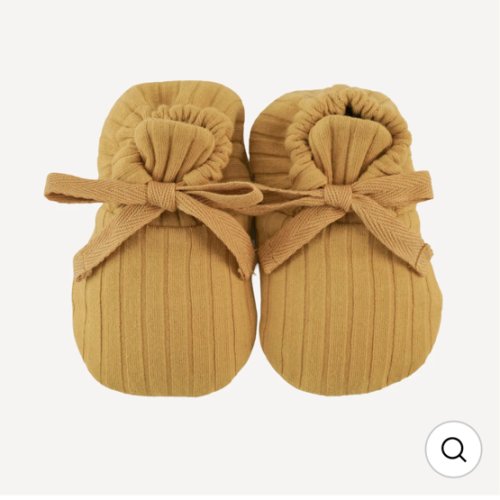 tie booties | honey mustard | organic cotton wide rib – kate quinn