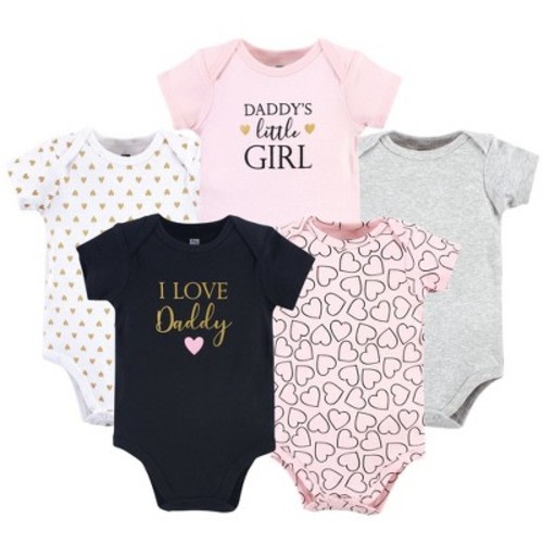 Hudson Baby Infant Girl Cotton Bodysuits, Girl Daddy 5Pk, 6-9 Months