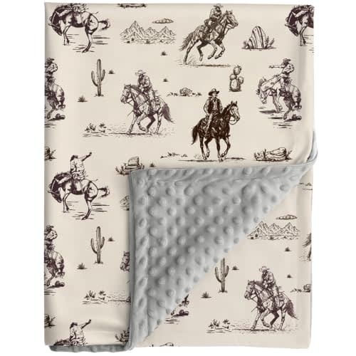 Jola's House Cowboy Baby Blanket Western Cowboy Gender Neutral Minky Blankets for Newborn Baby Girls or Boys Cowboy Nursery Toddler Double Layer Blanket with Dotted Backing (Cowboy)
