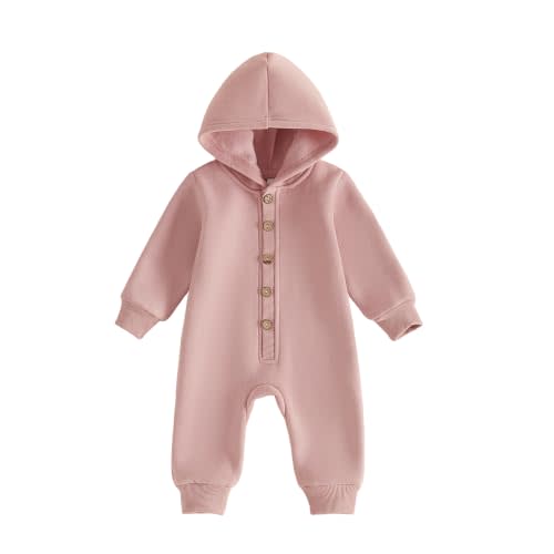 Baby Boy Girl Hooded Sweatshirt Jumpsuit Button One-Piece Romper | Baby Hoodie Romper, Front Button&Ribbed Cuff, Toddler Hooded Fall Clothes, Ideal for Daily, Family Photos, Casual Outing