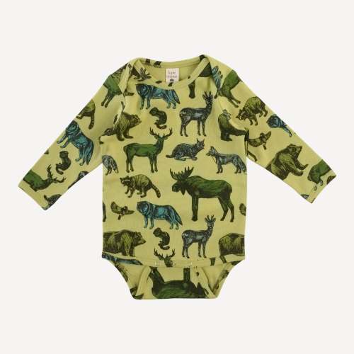 long sleeve lap neck bodysuit | forest animals | organic cotton interl – kate quinn