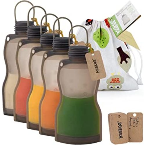 haakaa Breastmilk Storage Bags Silicone Breast Milk Storing Bags Breast Milk Freezer Bag, BPA Free, 9oz/260ml, 5 PK