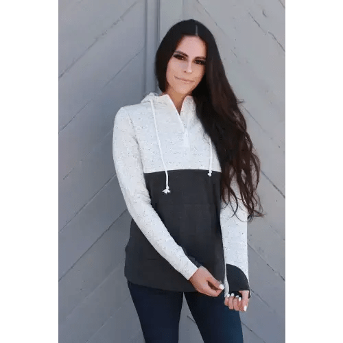 Nursing Hoodie - Quarter Zip - Hidden Zipper - Oatmeal Waffle