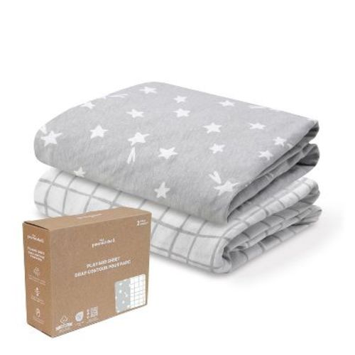 The Peanutshell Grey Star, Windowpane Organic Cotton Playard Sheets for Baby Boys and Girls, 2 Pack