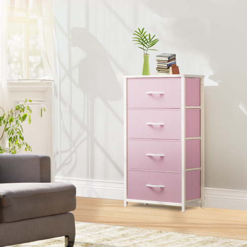 Uforic 4-Drawer Pink Fabric Dresser, Storage Organizer with Steel Frame & Wood Top for Adults & Kids