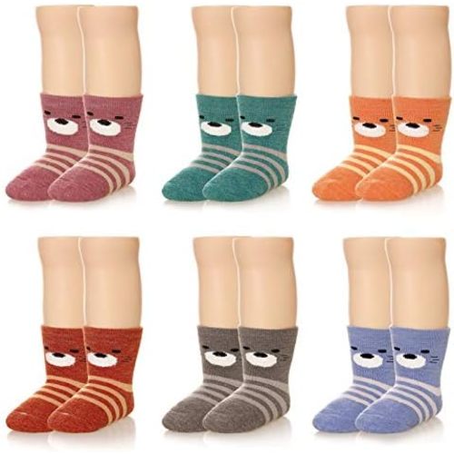 Eocom 6 Pairs Baby Boys Girls Wool Socks Infant Toddlers Kids Unisex Winter Thick Soft Warm Thermal Crew Socks
