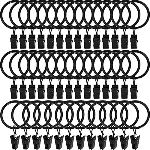 40 Pack Metal Curtain Rings with Clips, Curtain Clip Rings Hooks for Hanging Drapery Drapes Bows, Curtain Rod Rings 1.5 inch Interior Diameter, Black