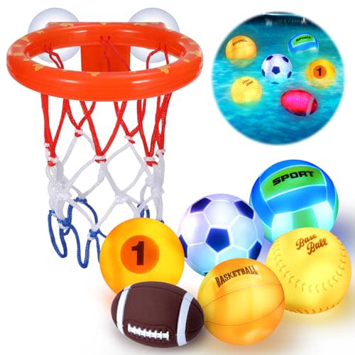 Light Up Bath Toys, Bathtub Basketball Hoop for Kids 1-3, Toddler Pool Water Table Toys 6-12-18 Months, Sensory Toys for Tub Pool Swimming Shower, Baby Bathtime for Boy Girl Birthday