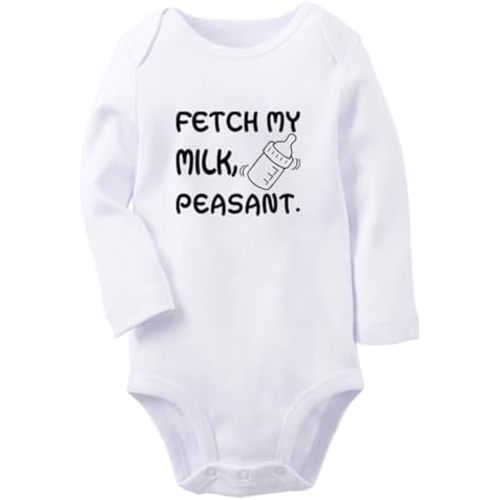 iDzn Babies Fetch My Milk Peasant Funny Romper Baby Bodysuits Newborn Infant Cotton Jumpsuits Long Graphic One-Piece Outfits