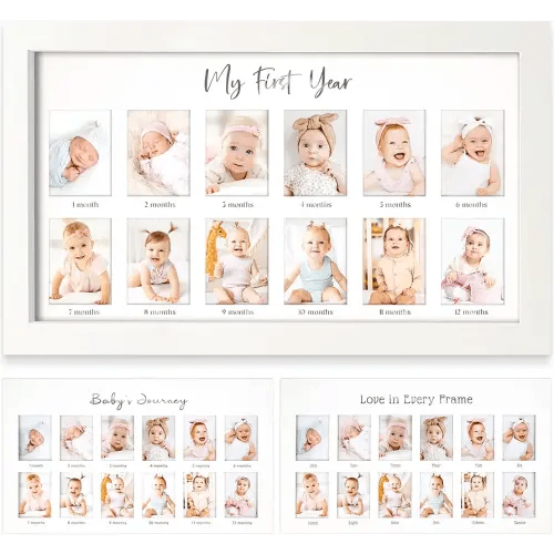 My First Year Photo Frame,12 Months Baby Picture Frame for Newborn Girl,Boy-Baby Shower Gifts Keepsakes,Monthly Baby's One Year Birthday Milestone,1st Nursery Photo Collage Display Board(Alpine White)