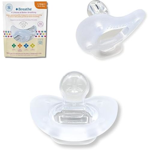 Breathe Baby Pacifier – Patented Design for Natural Oral & Facial Development - BPA-Free, Latex-Free, Pediatrician Developed - Dishwasher Safe 2 Pack (Stage 2: 4-6 Months)