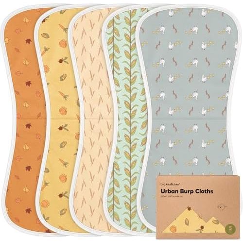 Organic Burp Cloths Baby Boy & Girl, 5-pack Cotton Burp Rags (Countryside)