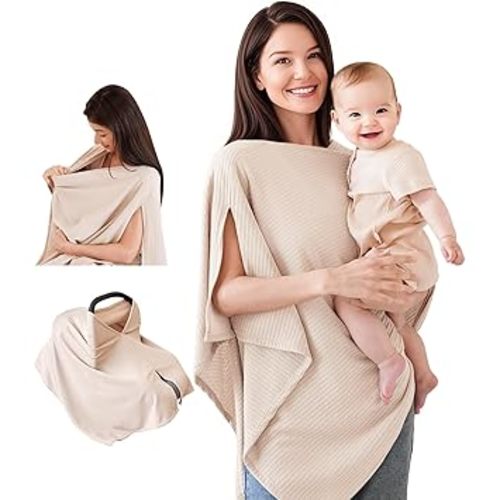 Konssy Nursing Cover for Breastfeeding, Soft & Breathable Privacy Poncho, Multi-Use Feeding Shawl, Comfortable & Portable Breastfeeding Cover for Women (Camel)