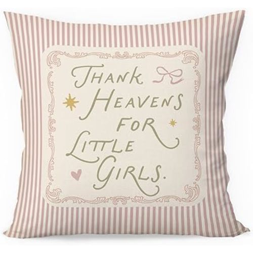 Girl Nursery Decor Thank Heaven for Little Girls Pillow Covers 18x18 Newborn Gifts, Pink Striped Decorative Throw Pillow Covers Pillowcases for Toddler Girl Nursery Room Playroom Decor