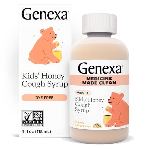 Genexa Kids’ Organic Honey Cough Syrup, Dye Free, 0% Artificial Additives, Children's Cough Remedy for Kids 2-11, Soothing Natural Honey Flavor, Gluten Free, & Non-GMO 4 fl oz