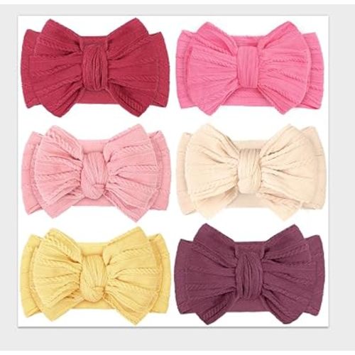 CÉLLOT 6 Pcs Baby Bows Headbands Nylon Hairbands Baby Girl Bows Hair Accessories for Newborn Infant Toddler Essentials (Red)