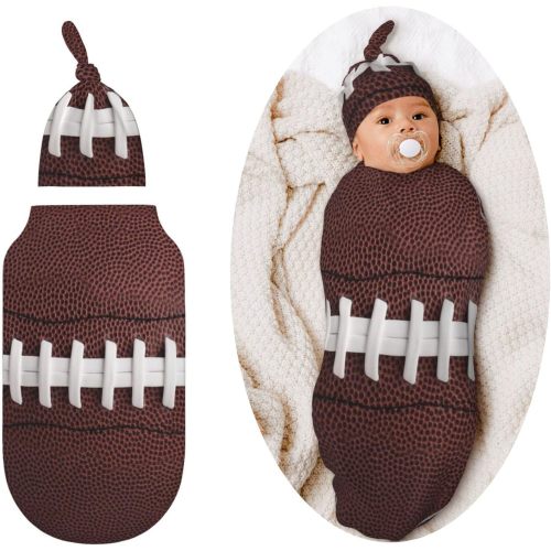 Football Pattern Baby Swaddle Blanket Set Newborn Receiving Wrap with Hat