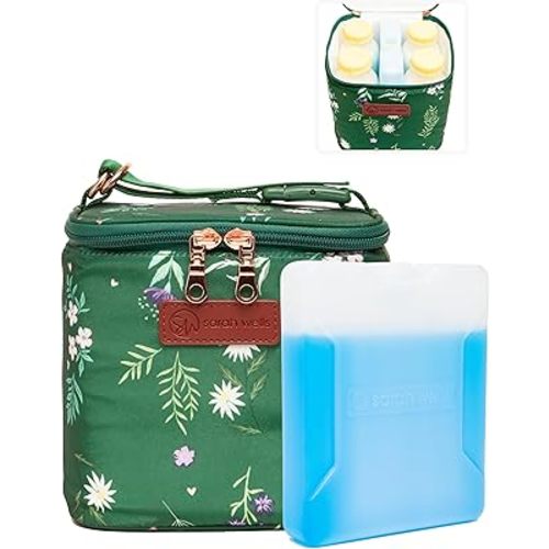 Sarah Wells Cold Gold Breastmilk Cooler Bag with Safety Tested Ice Pack – Insulated Milk Storage for Work, Travel & Daycare – Fits Bottles & Parts – Durable, Washable (Olive You)