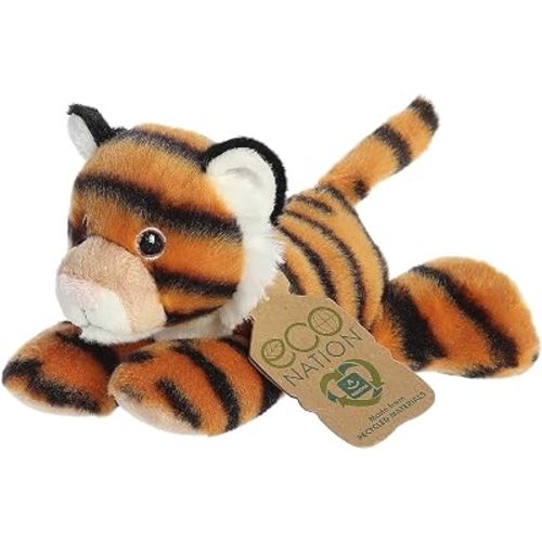 Aurora® Responsibly Made Eco Nation™ Eco Softies™ Tiger Stuffed Animal - Ideal for Playtime Adventures - Perfect for Birthdays or Just Because - Orange 8 Inches