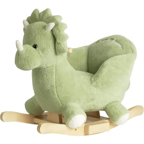 Rock My Baby Rocking Horse Green Dinosaur with Chair, Plush Stuffed Animal Rocker for Toddlers 1-3, Baby Rocker with Sweet Music, Wooden Rocking Horse Baby Animal Rocker,CPC Certified