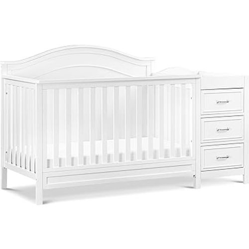 Davinci Charlie 4-in-1 Convertible Baby Crib with Toddler Bed, Daybed, Full-Size Bed Conversion - Changing Table Combo with Extra Storage - Easy to Assemble - 4 Adjustable Mattress Heights - White