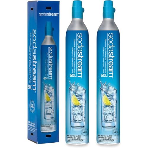 SodaStream CO2 Gas Refill Pack - 2 Cylinders, BLUE Screw-in System - Use box to return your empty cylinders and earn an Amazon.com Gift Card - Compatible with Fizzi, OneTouch, Jet, Spirit, Penguin