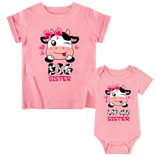 Funnycokid Big Sister Little Sister Matching Outfits Toddler Girl Shirt Newborn Clothes