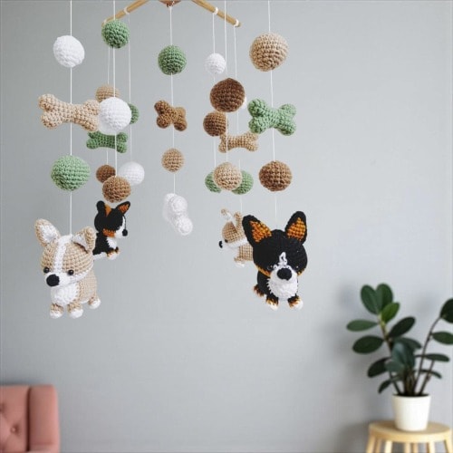 Crochet Corgi Puppy Baby Mobile: Nursery Decor, Handmade Dog Mobile