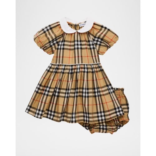Girl's Check Cotton Dress with Bloomers, Size 1M-18M
