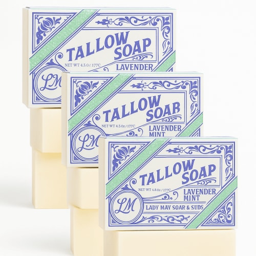 Pure Beef Tallow Lavender Mint Soap Bar 3 Pack - Natural Handmade Soap for Face Body & Shaving Moisturizing Sensitive Skin Soap