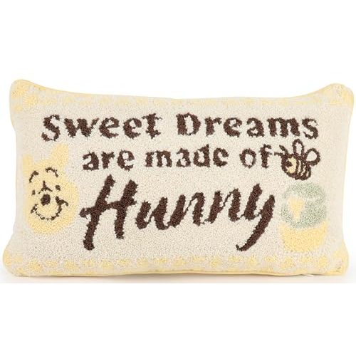 Jay Franco Needlepoint Decorative Pillow – 15 Inch Kids Ultra-Soft Stuffed Plushie & Cozy Throw Pillow, Official Licensed Product, Yellow - Winnie The Pooh