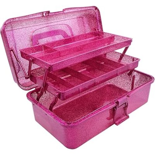 3-Tier Stackable Storage Organizer Box, Art & Craft Storage Container, Carry Tackle Organizer, Medicine Cosmetic for Art Supply Makeup Hair Accessories Painting Tools (Hot Pink)