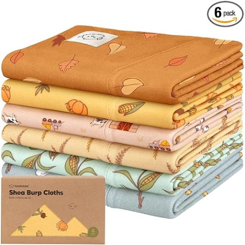 Organic Burp Cloths Baby Boy, Girl - 6-Pack Large 100% Cotton Burping Cloths for Babies, Spit Up Rags, Super Absorbent, Ultra Soft Newborn Rag, Gender Neutral, Machine Washable, Durable (Countryside)