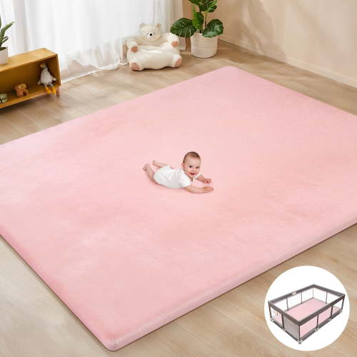 babyeap Extra Large Baby Play Mat,73"x50" Playpen Mat,1.3" Extra Thick Crawling Mat for Floor Cushion,Removable Washable Cover Playmat for Babies Toddlers Infant,Pink